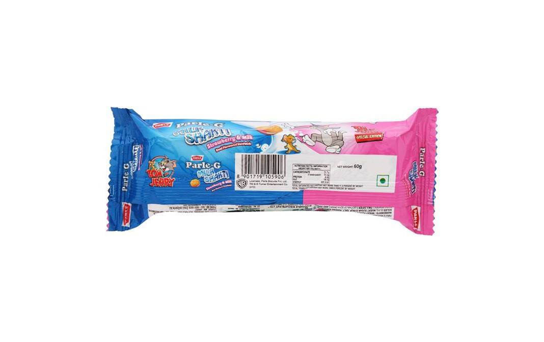 Parle - G Milk Shakti Strawberry & Milk Dual Flavoured Sandwich Biscuits   Pack  60 grams